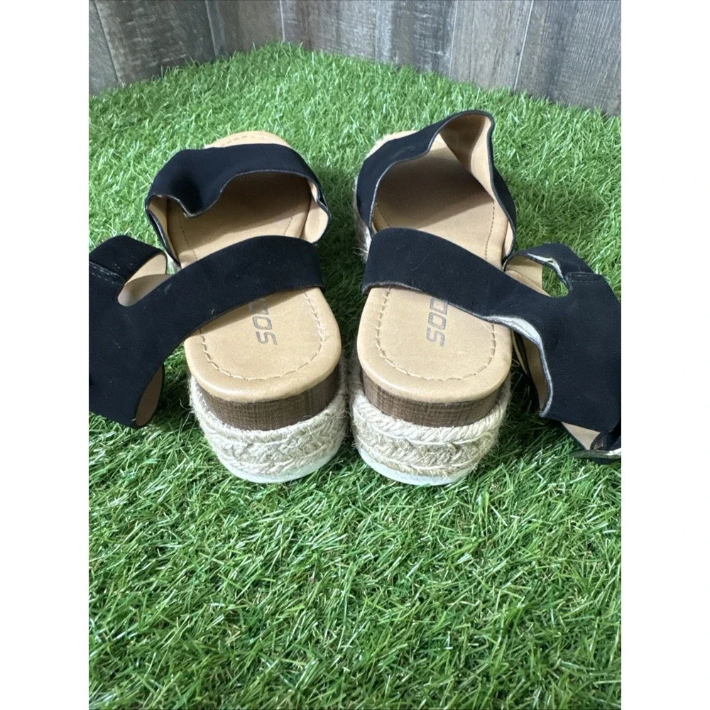 Soda Clip Open Toe Ankle Strap Platform Espadrille Sandal, Black, Size‎ 10 - Picture 4 of 9